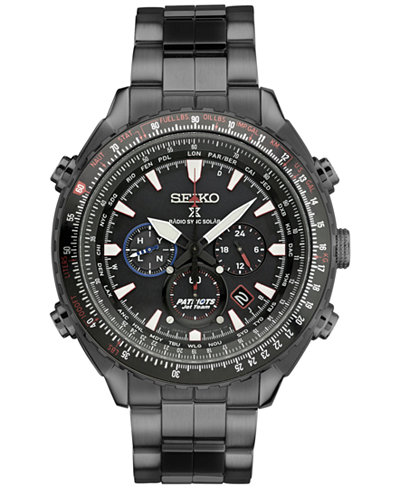 Seiko Men's Chronograph Patriots Jet Team Limited Edition Prospex Radio Synch Solar Black Stainless Steel Bracelet Watch 48mm SSG007