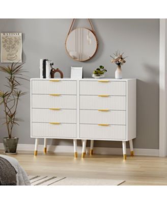 Modern Fluted Storage Nightstands, 4-Drawer Compact Bedroom Side Tables with Metallic Pull Handles, Multi-Purpose Accent Furniture for Indoor
