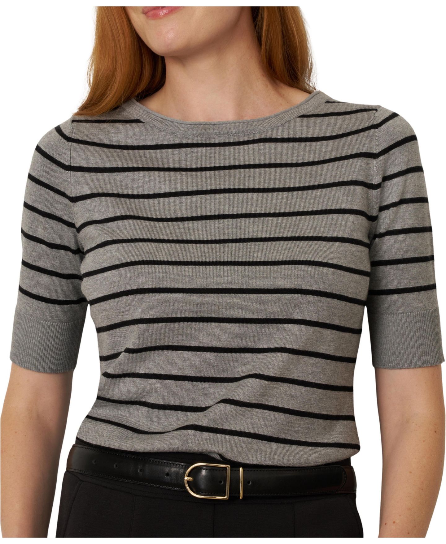 Женский свитер Cable & Gauge Stripe Ballet Neckline Elbow-Length, цвет: Серый / Чёрный — фото 5