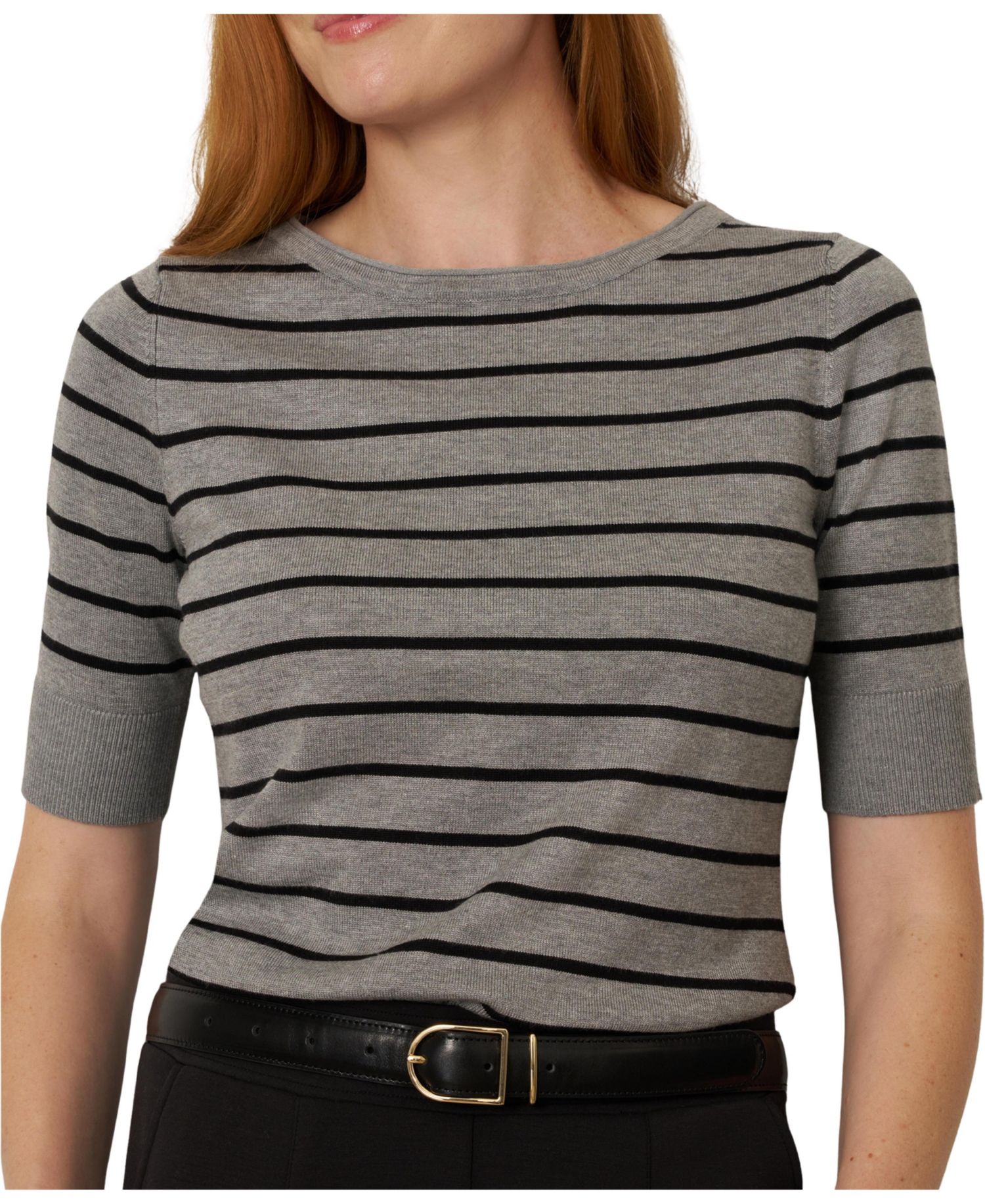 Women's Stripe Ballet Neckline Elbow-Length Sweater
