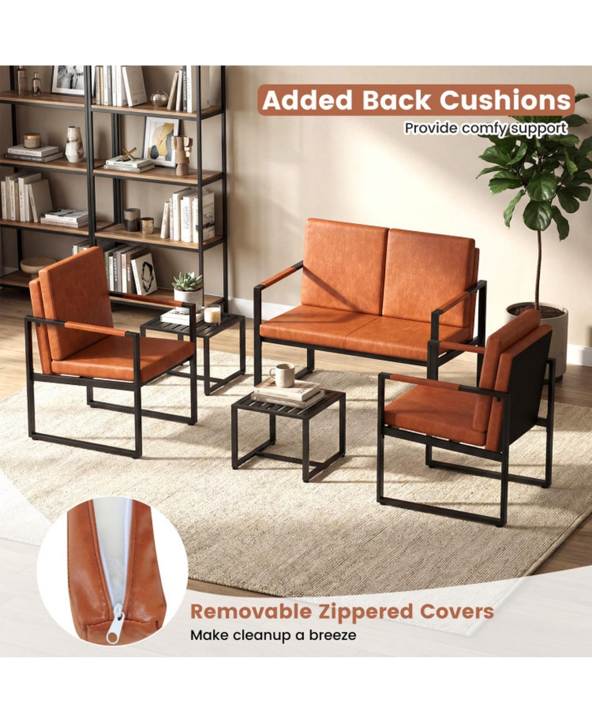 Sugift Modern 2-Seater Faux Leather Loveseat Small Couch with Removable Back Cushions