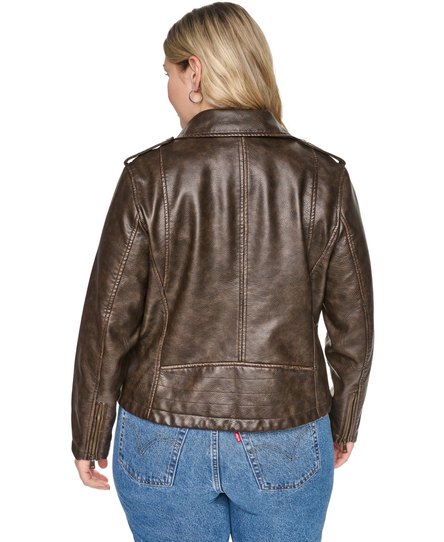 Plus Size Faux Leather Asymmetrical-Zipper Moto Jacket