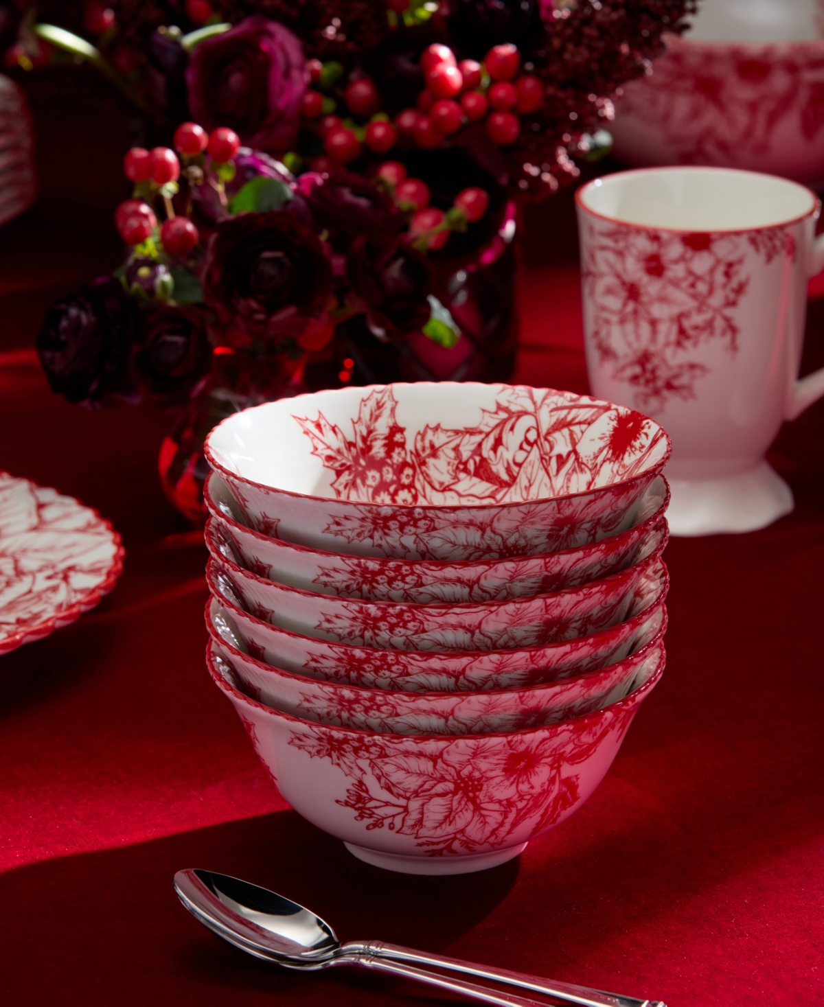 Certified International Crimson Noel All-Purpose Bowls, Set of 6