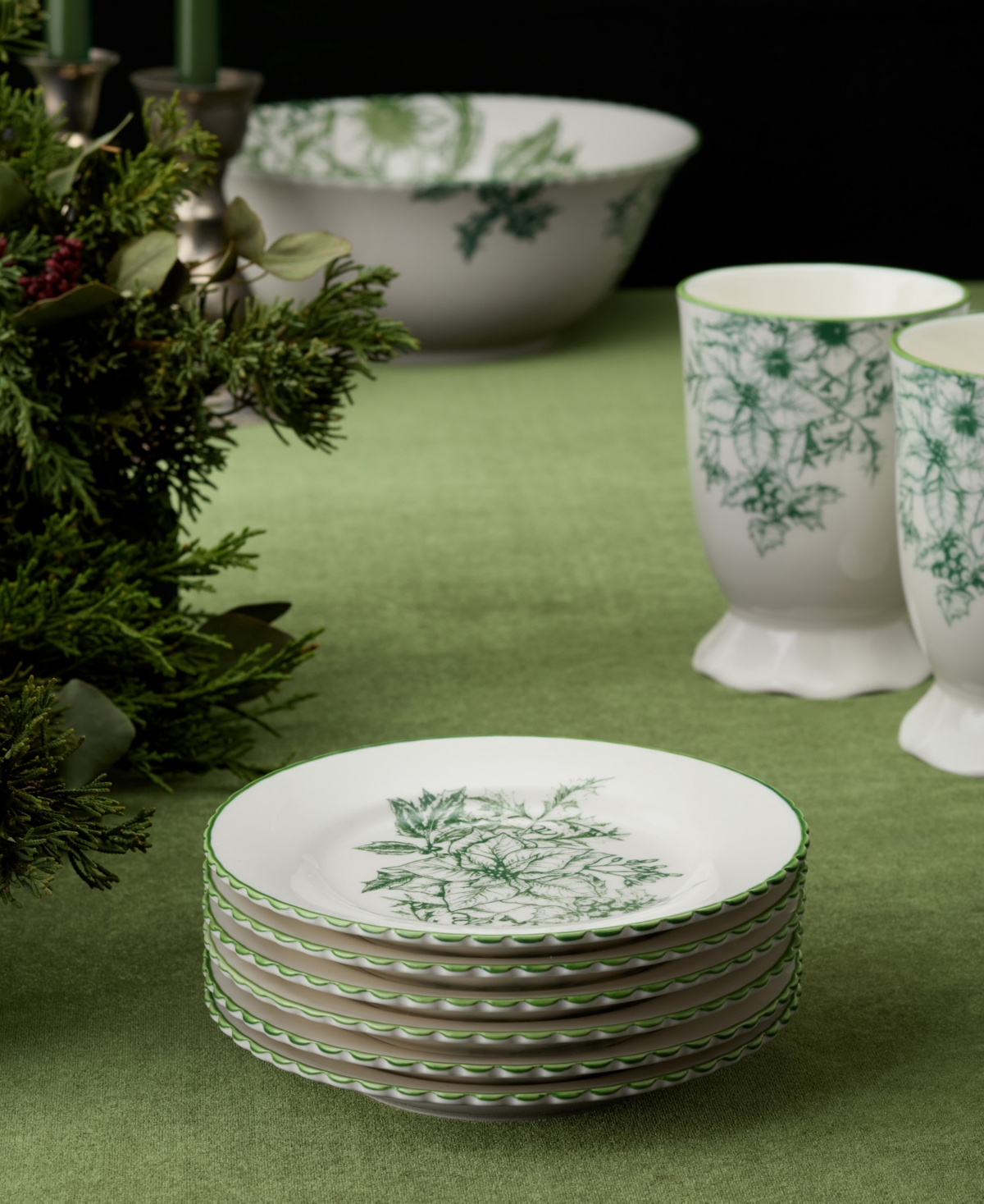 Certified International Winter Evergreen Canape Plates, Set of 6