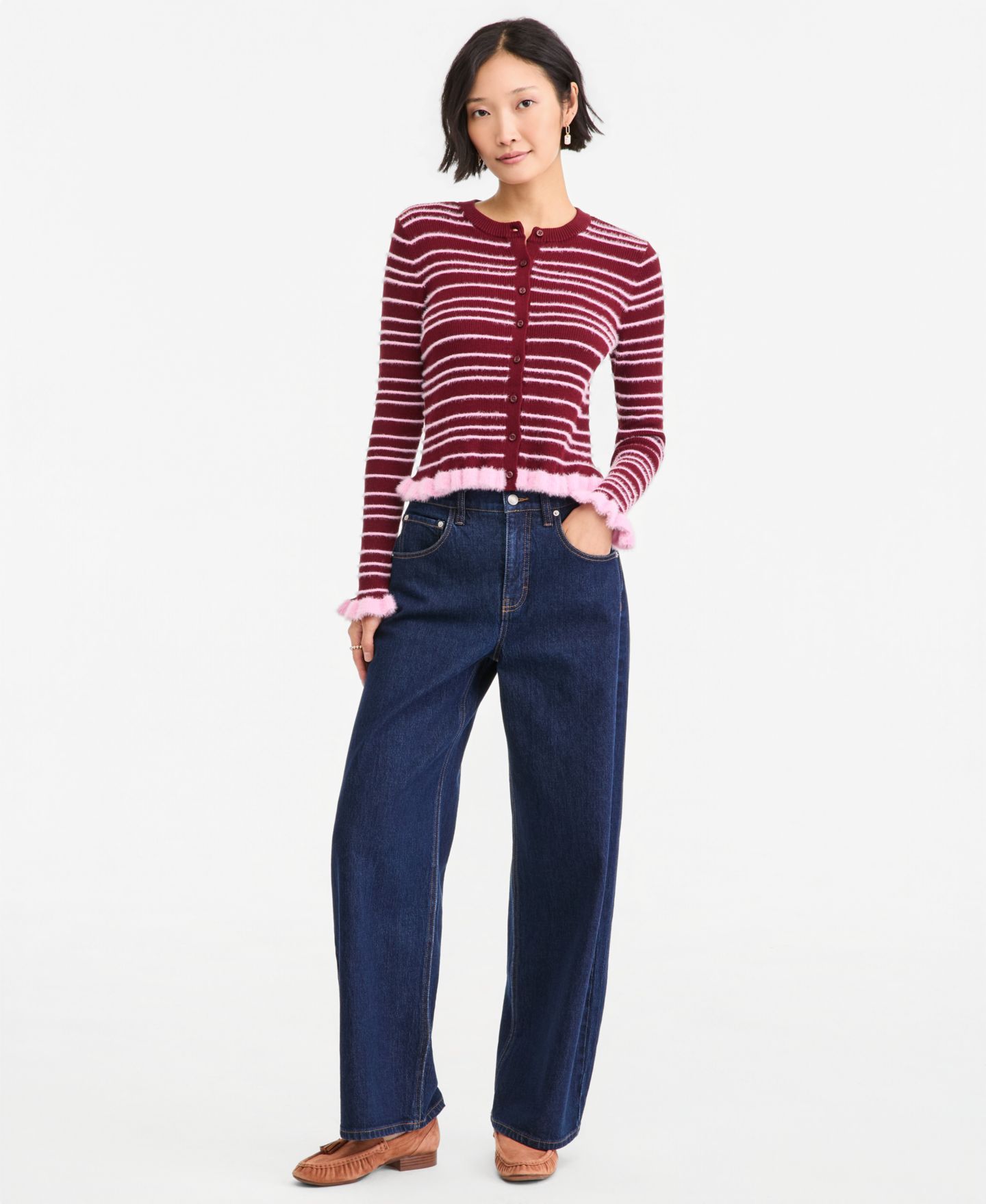 Женский кардиган On 34th Eyelash-Stripe Ruffle-Trim Crewneck, цвет: Бриллиантовый синий комбинированный — фото 7