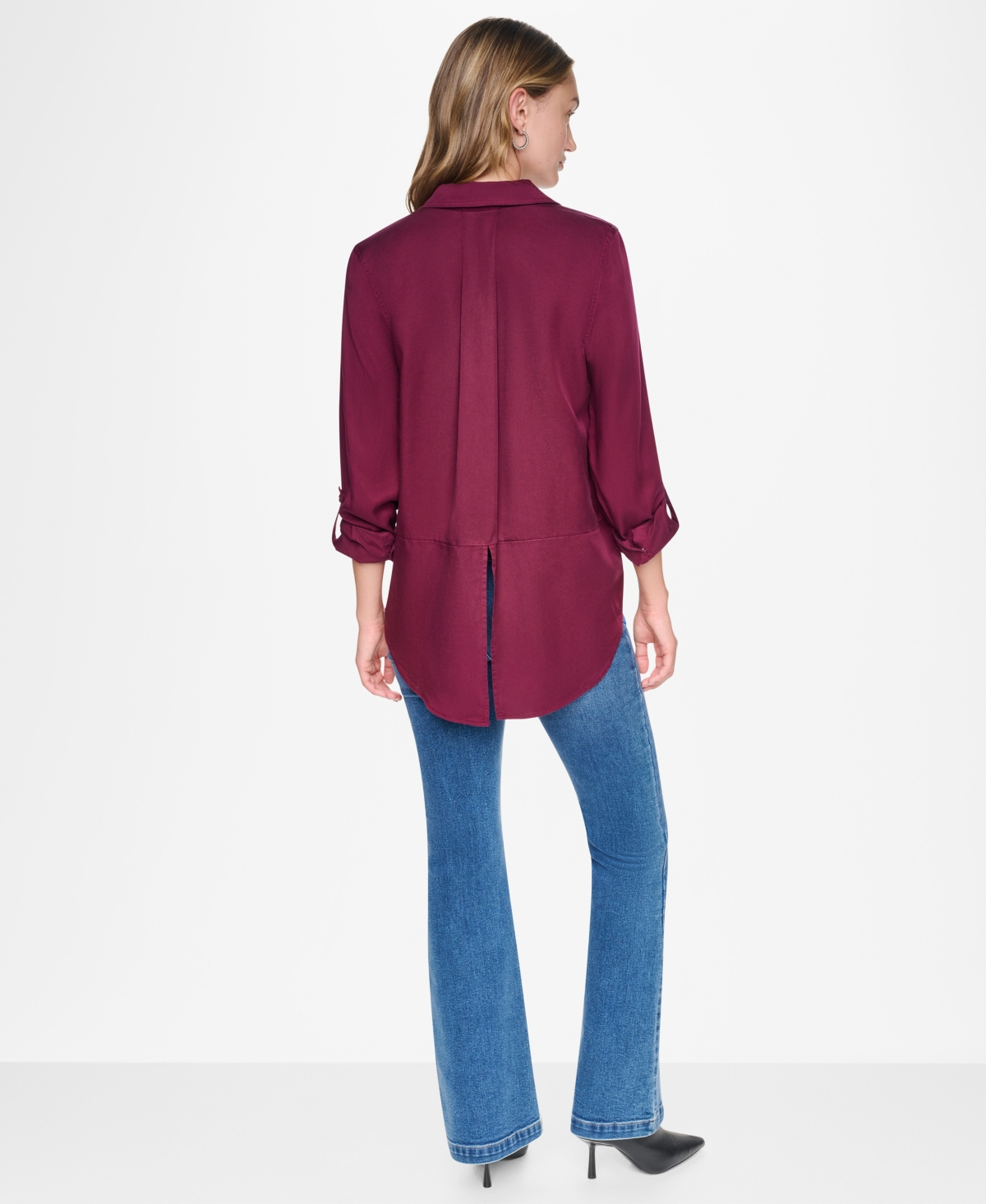 Dkny Jeans Women's Garment-Dye & Print Split-Back Button-Front Shirt