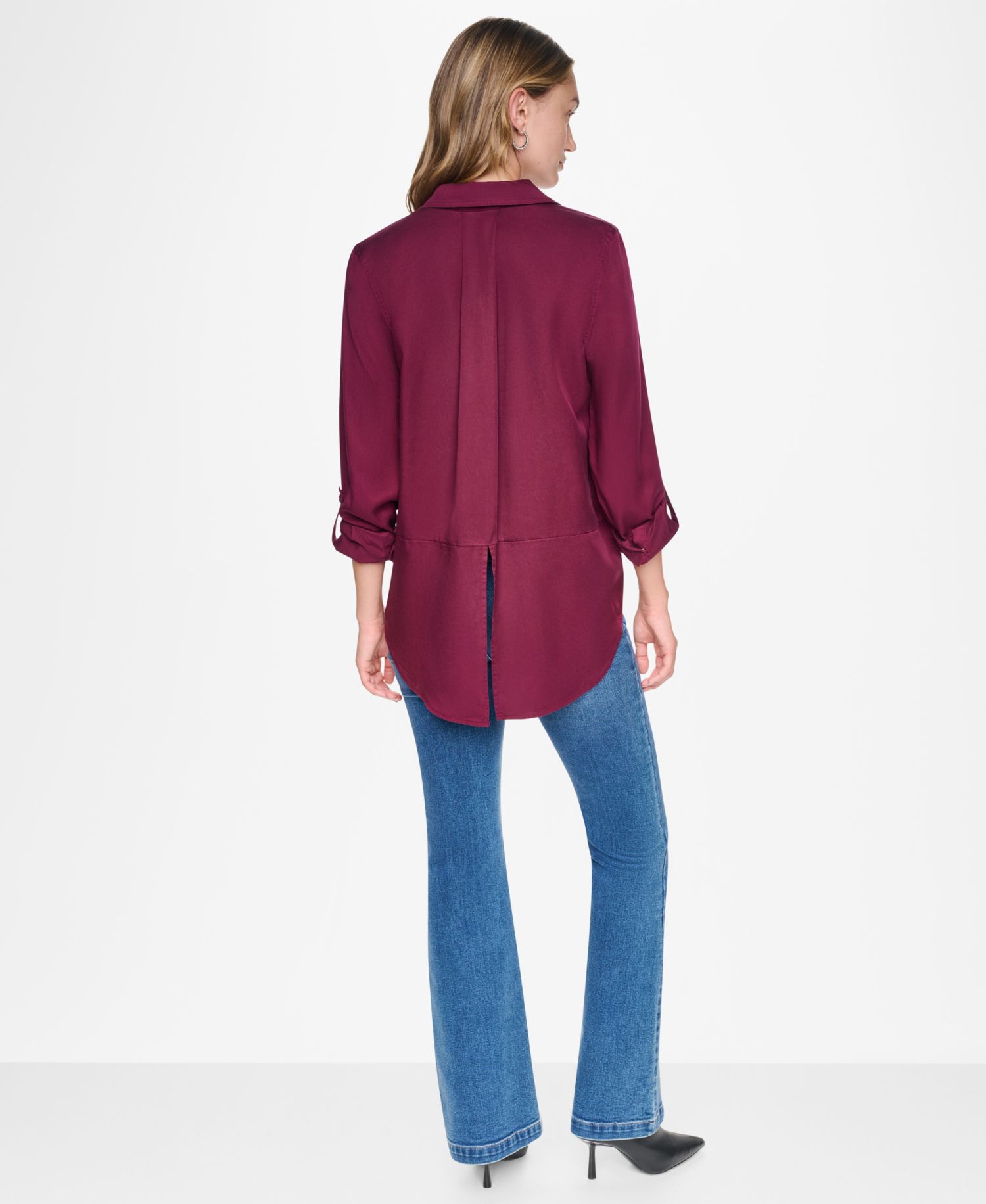 Women's Garment-Dye & Print Split-Back Button-Front Shirt