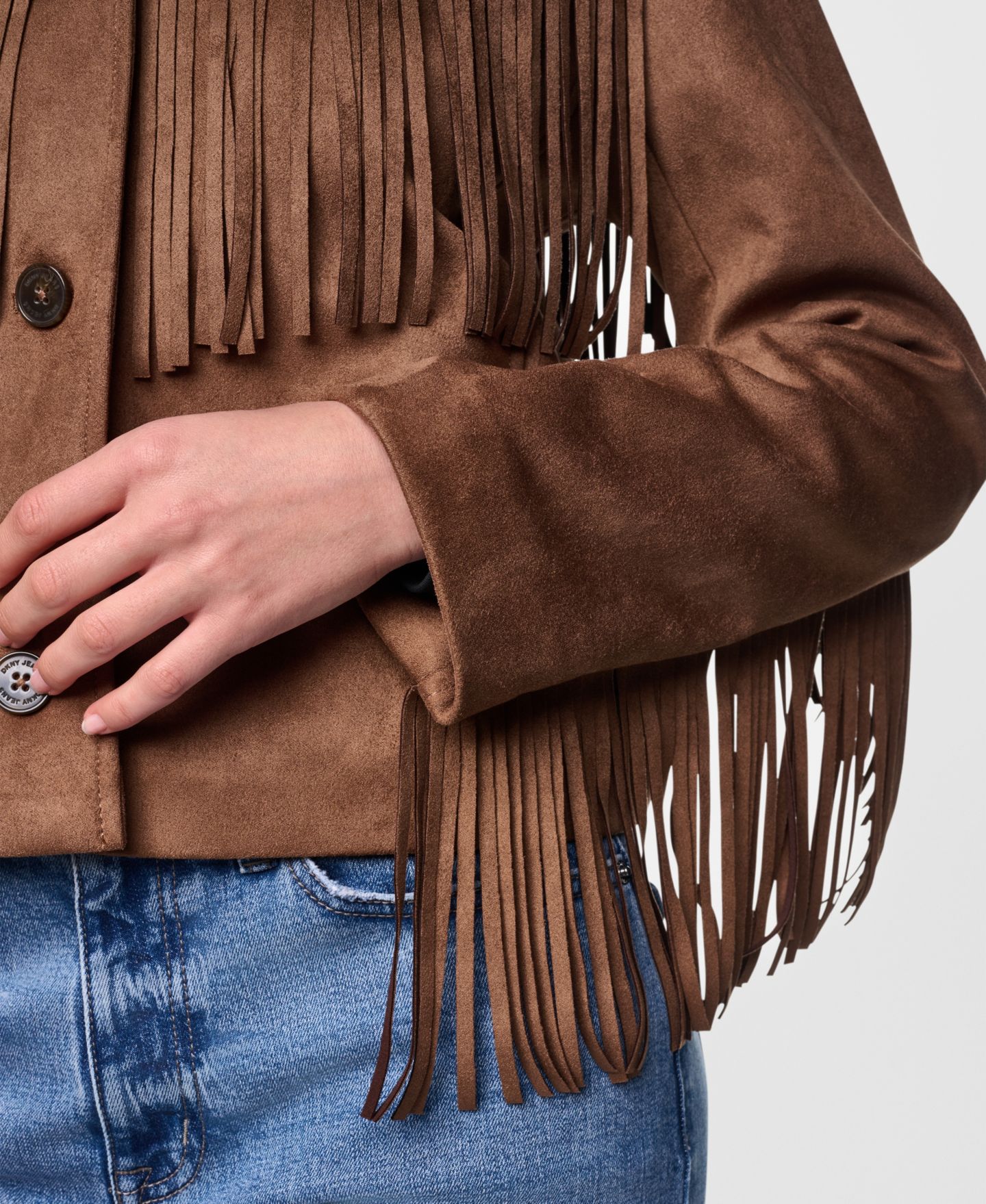 Женская куртка DKNY Jeans Fringe Detail Collared Button-Front, цвет: Burnt Sugar — фото 5