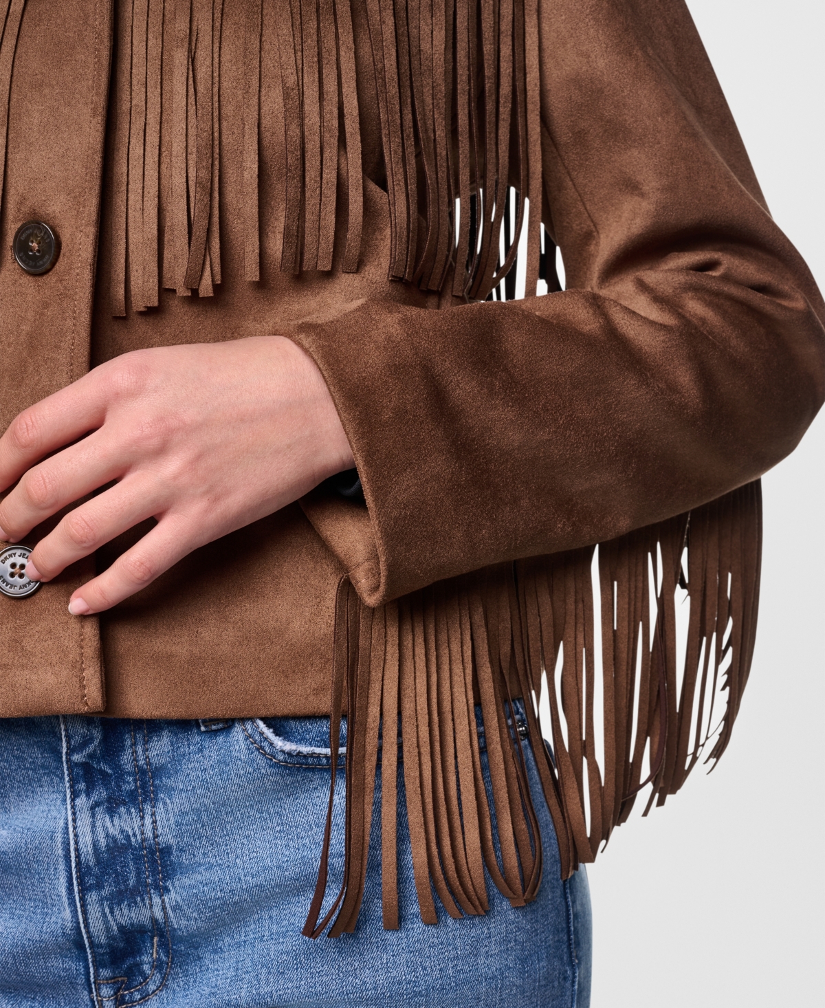 Dkny Jeans Women's Fringe Detail Collared Button-Front Jacket