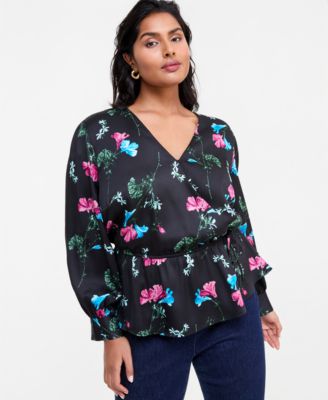 Plus Size Peplum Long-Sleeve Blouse