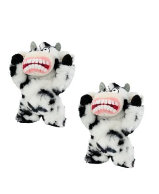 Jr Angry Animals Mad Cow 2 Pack, Durable Plush Squeaky Dog Toy