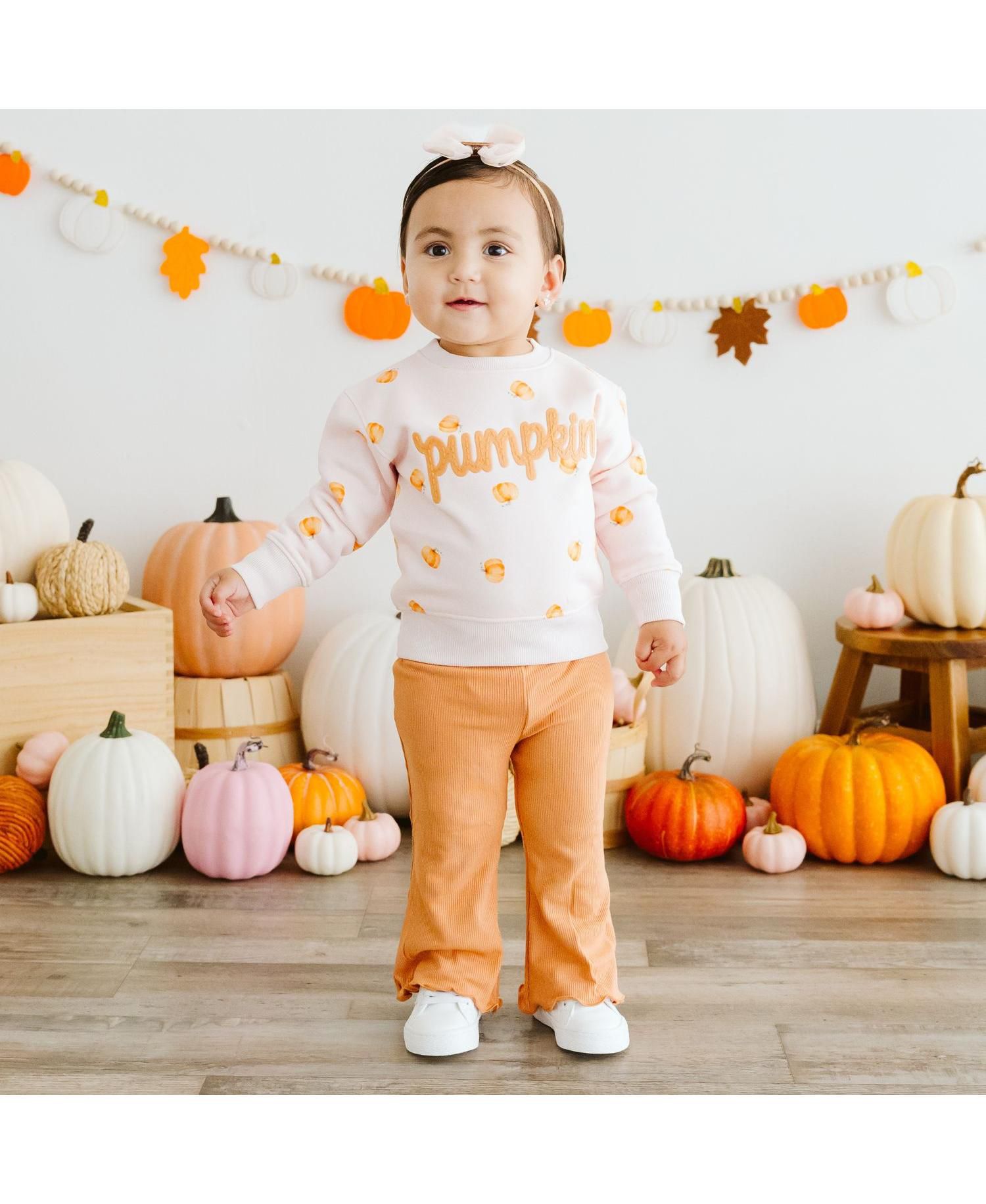 Big Girls Pumpkin Stitch Patch Sweatshirt