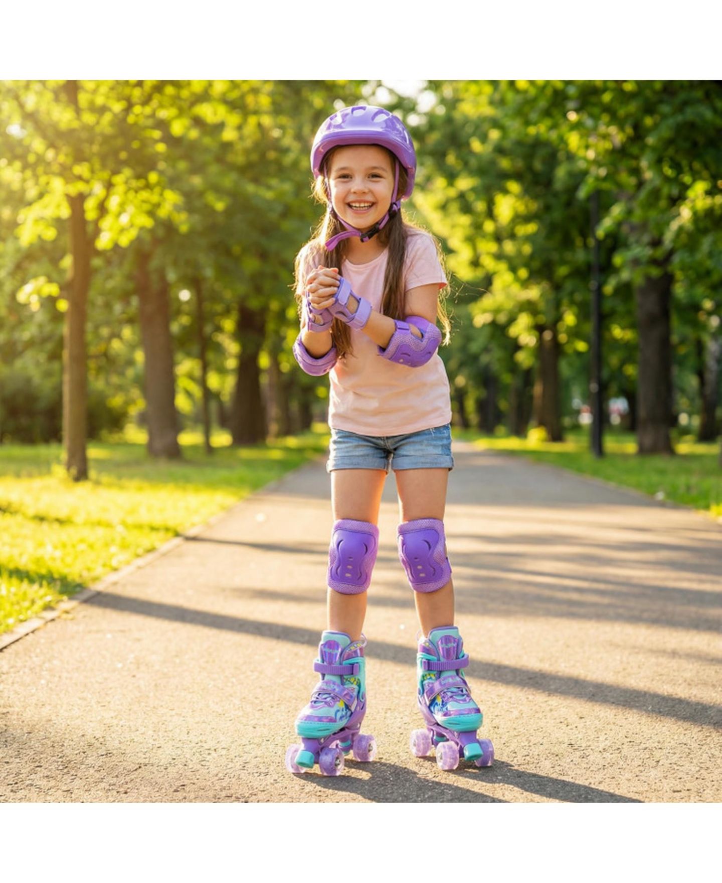 Детские игрушки HONGGE 4-Size Adjustable Light-Up Wheels Kids Roller Skates, Ages 7+, цвет: Фиолетовый — фото 8
