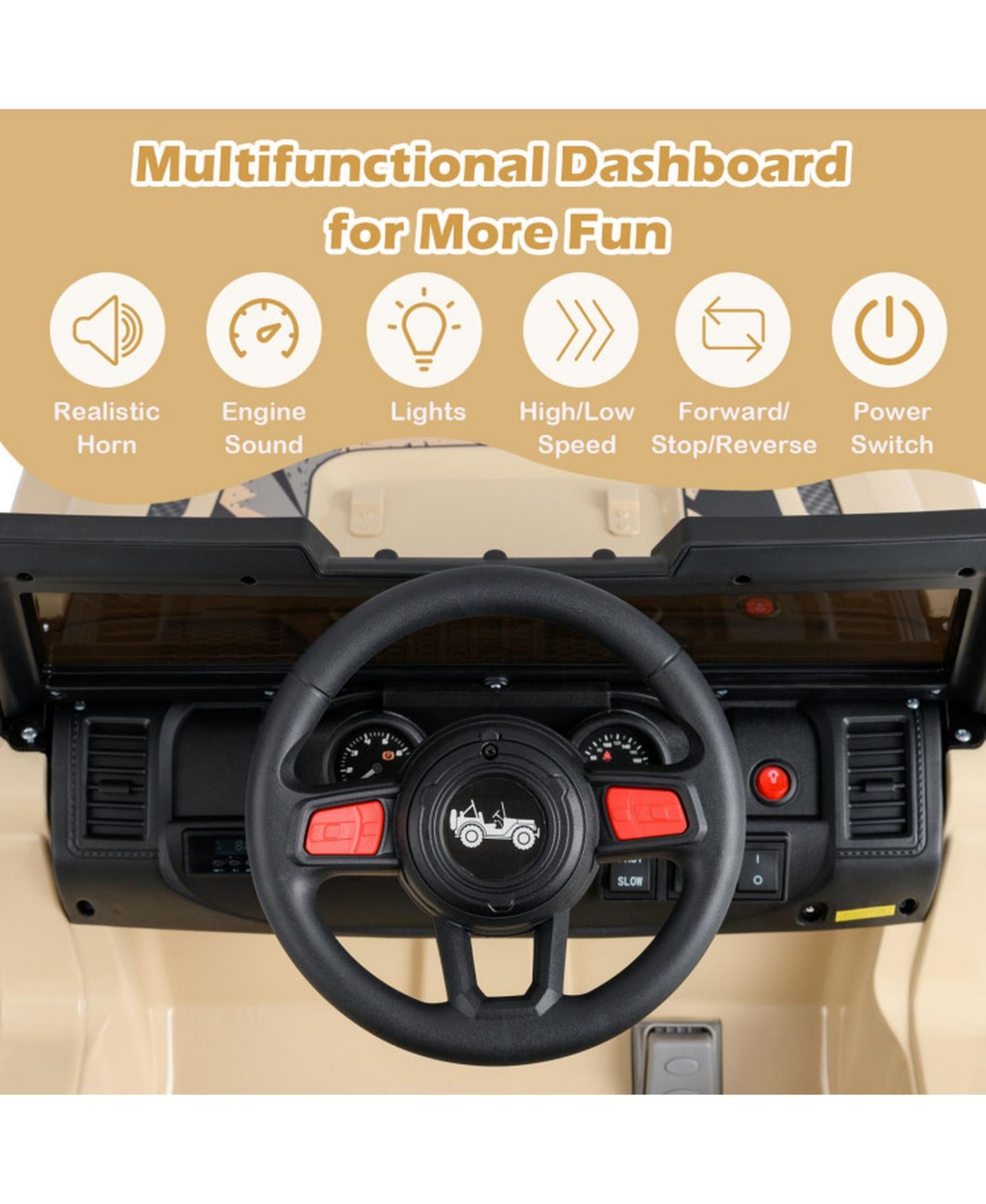 Детская игрушка HONGGE 12V Kids Ride-On Jeep Car with Parental Remote Control and LED Lights, 44"L x 30"W x 26.5"H, 77 lbs, Ages 3+, цвет: Натуральный — фото 7