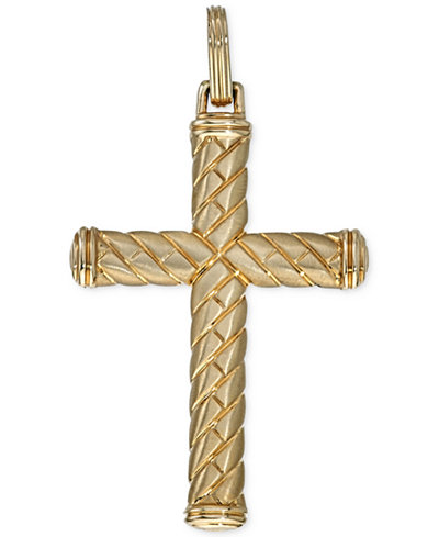Esquire Men's Jewelry Patterned Cross Pendant in 10k Gold, Only at Macy's