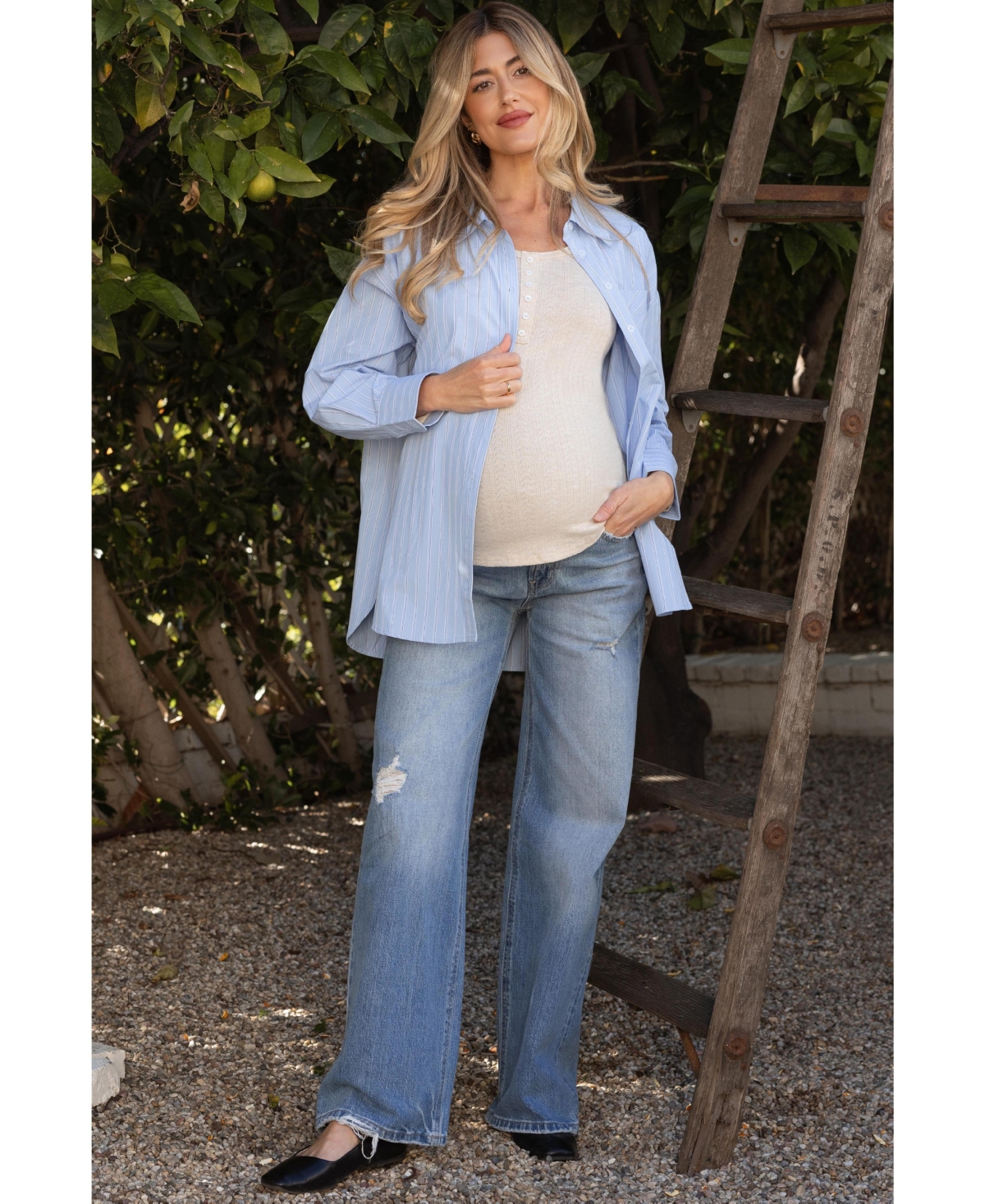 Pinkblush Maternity Wide-Leg High-Rise Distressed Denim Jeans