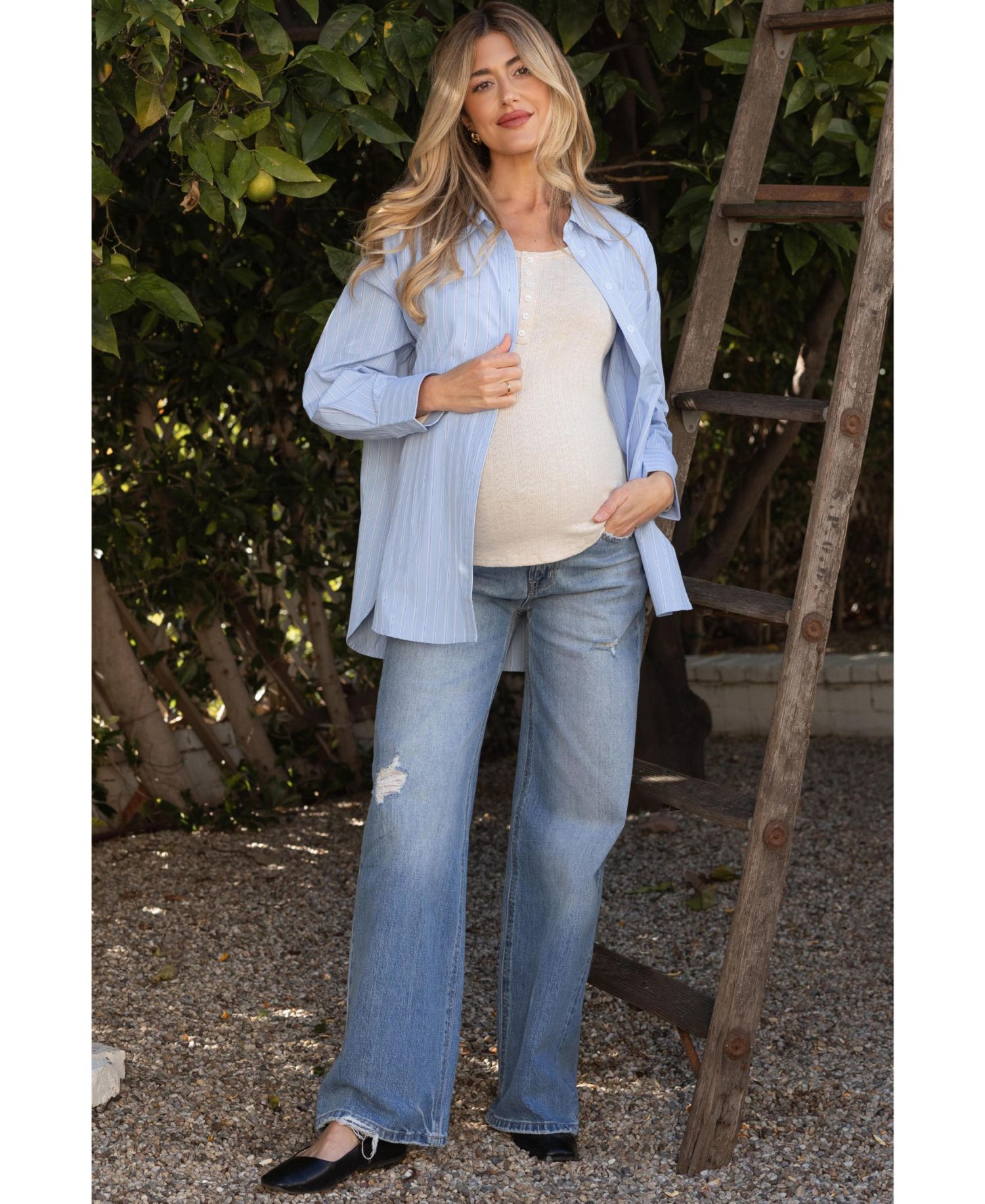 Maternity Wide-Leg High-Rise Distressed Denim Jeans