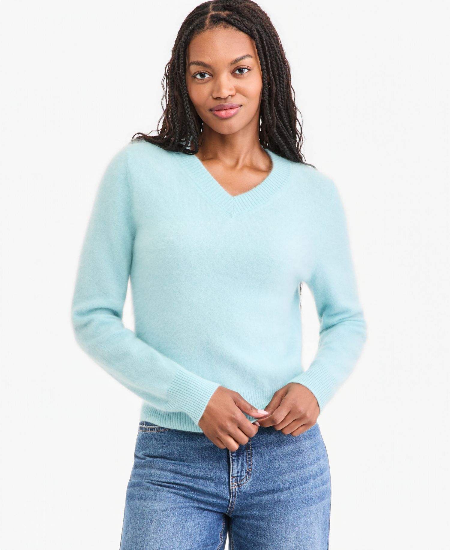 Women's Brushed 100% Cashmere V-Neck Sweater