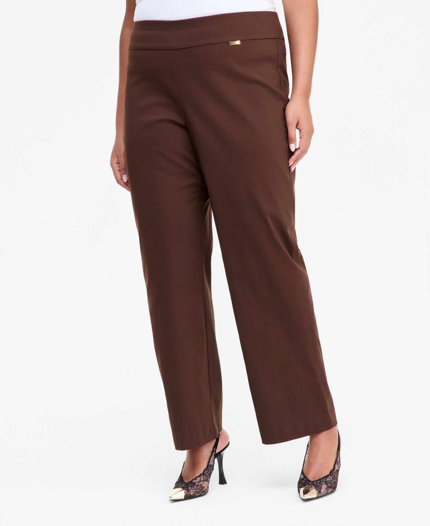 Plus Size Mid-Rise Pull-On Straight-Leg Pants