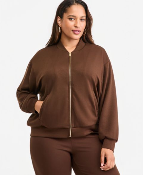 Женская куртка I.N.C. International Concepts Plus Size Zip-Up Ribbed-Cuff Bomber, цвет: Кофейный