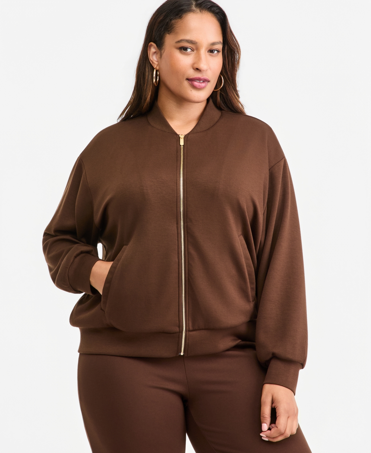 I.n.c. International Concepts Plus Zip-Up Ribbed-Cuff Bomber Jacket, Macy's Exclusive