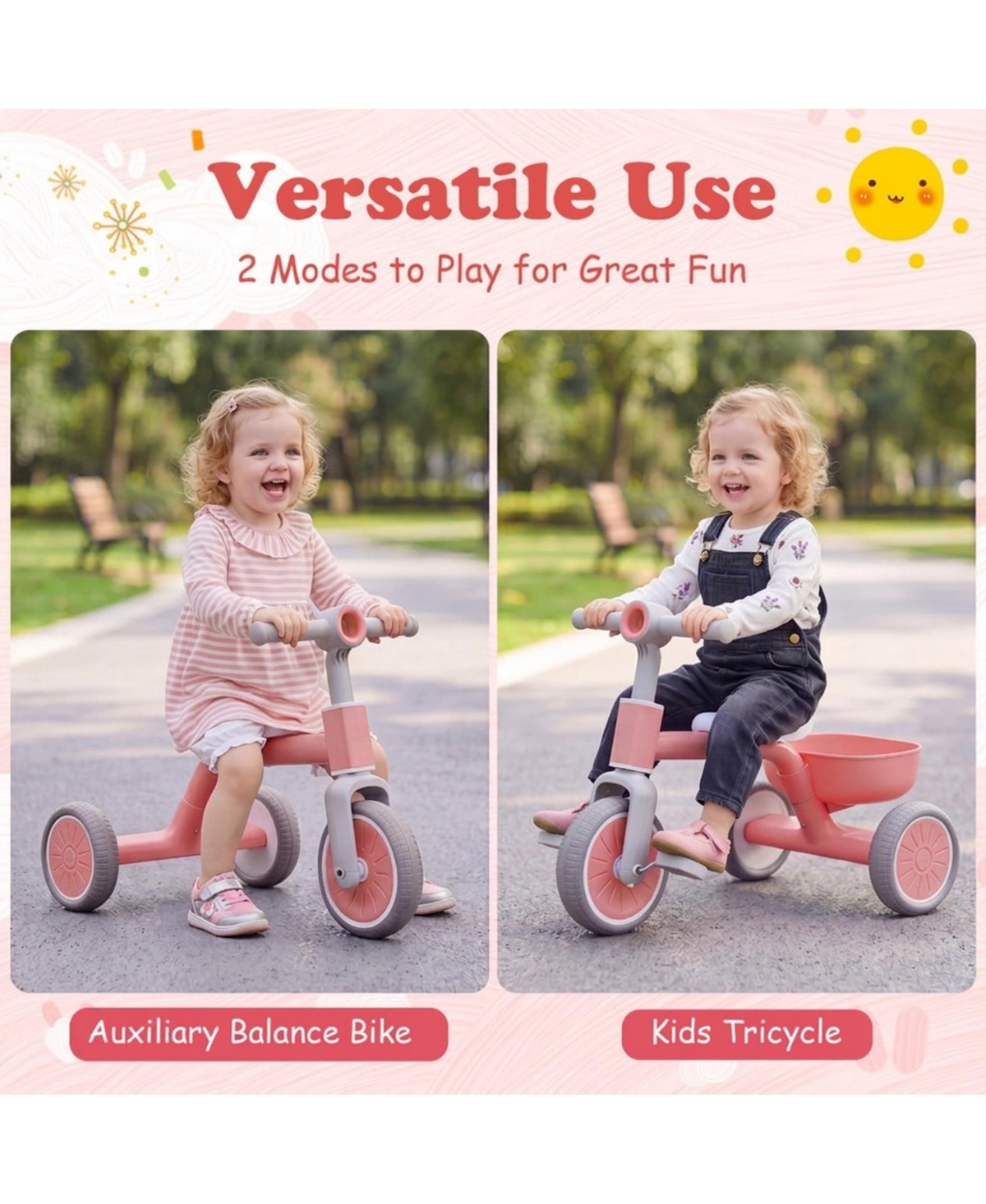 Hongge Convertible Limited-Steering Toddler Trike, 66 lb Capacity, Ages 2-4