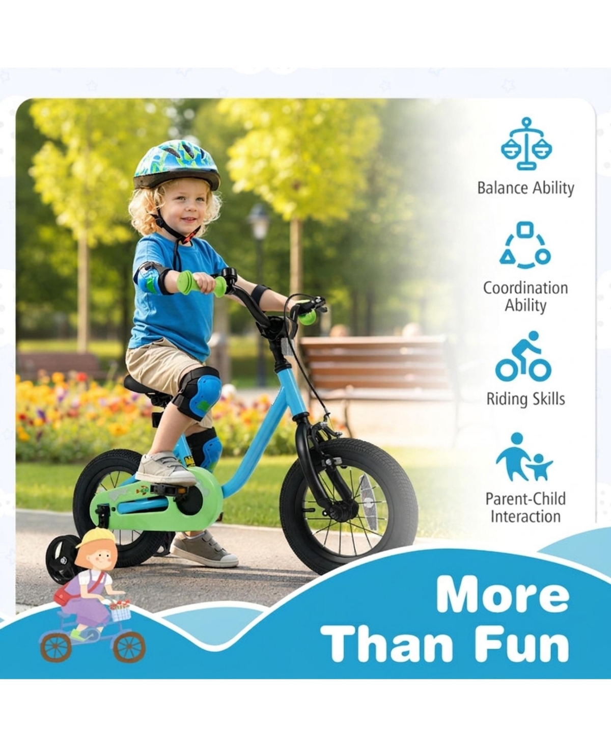 Hongge 12-Inch Kids Bike with Training Wheels Adjustable Seat and Dual Brakes Ages 3-4