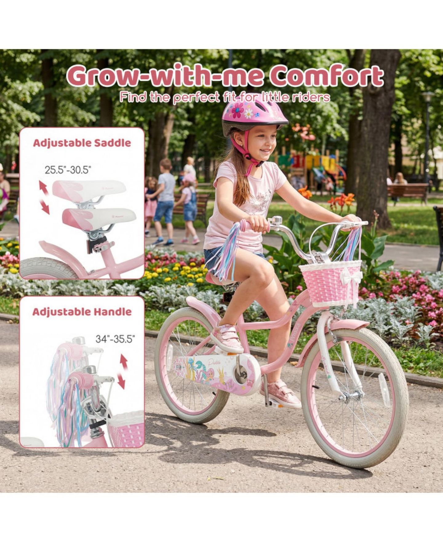 Детская игрушка HONGGE 20-Inch Mermaid Girls Bike with Dual Brakes and Front Basket, Ages 8+, цвет: Розовый — фото 4