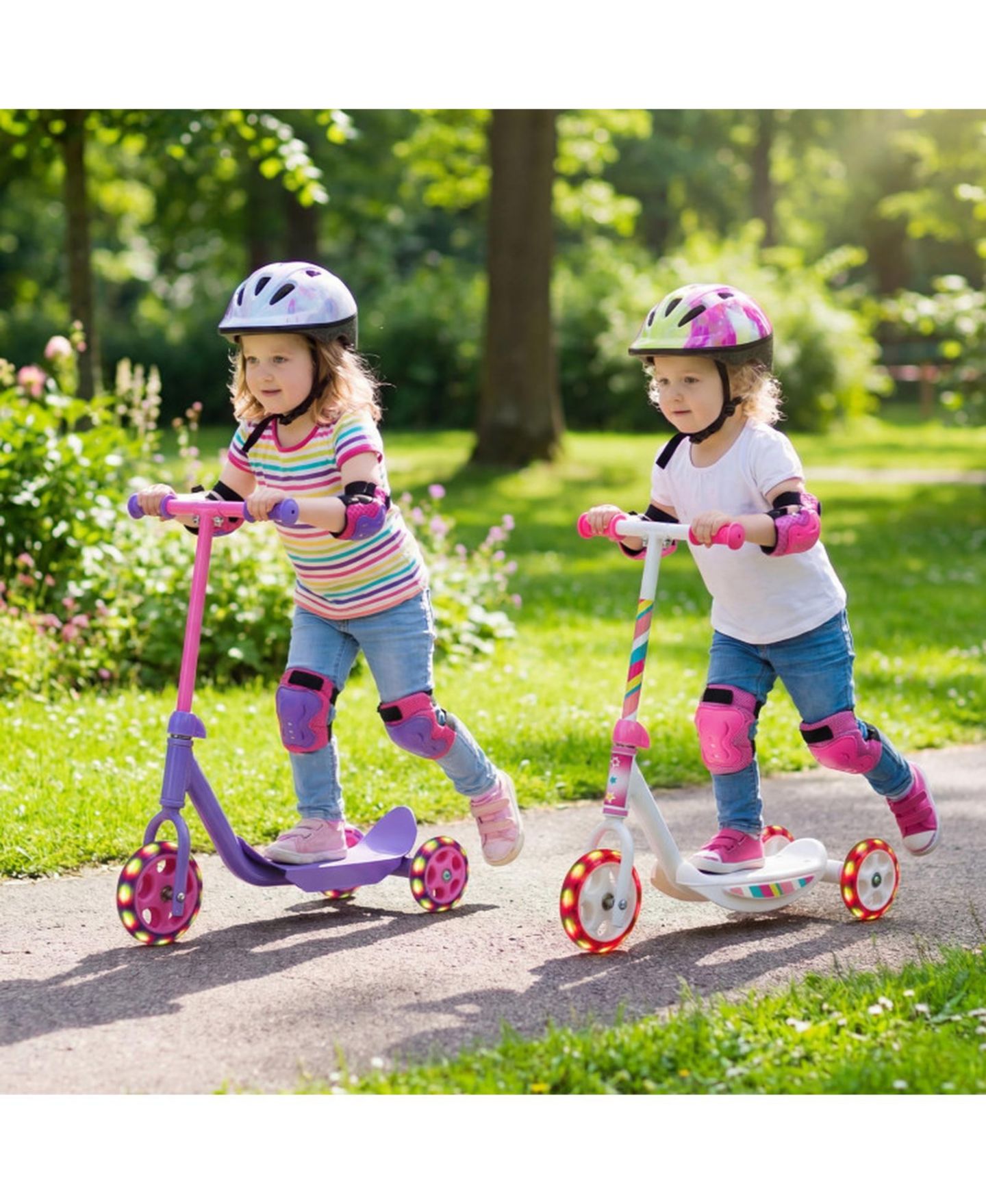 Детская игрушка HONGGE 3-Wheel Kids Scooter with LED Light-Up Wheels, Ages 2+, цвет: Фиолетовый — фото 2