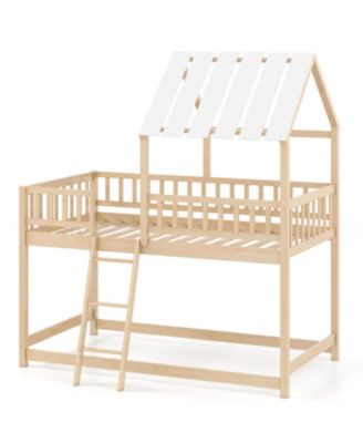 Twin House Bunk Bed with Roof and Full-Length Guardrails