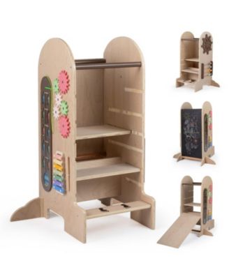 Kids 4-in-1 Adjustable Standing Tower with Chalkboard Slide and Montessori Games