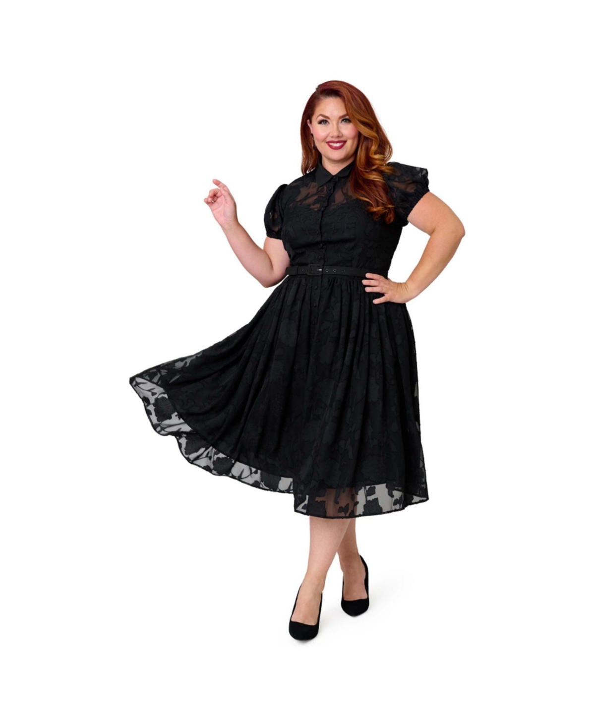 Unique Vintage Plus 1950s Short Sleeve Collared Hollie Swing Dress