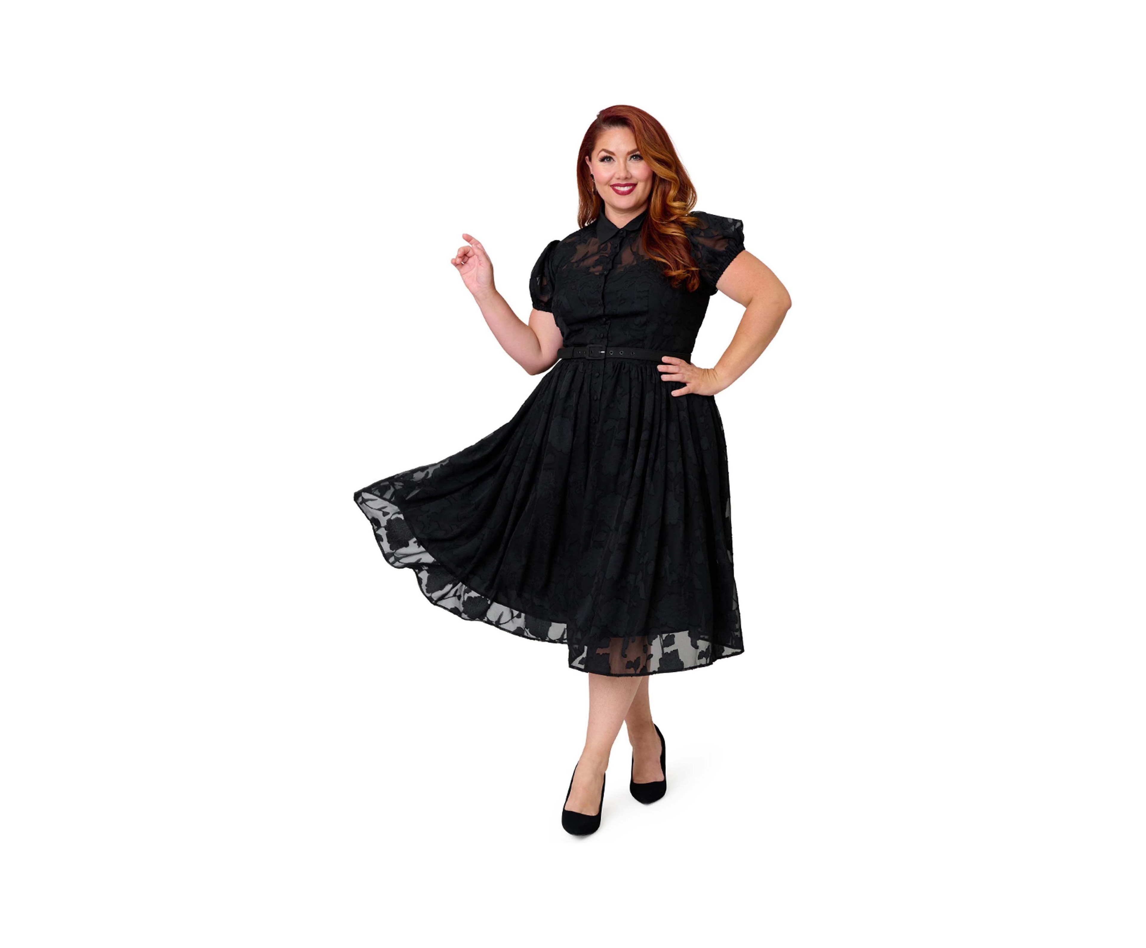 Unique Vintage Plus 1950s Short Sleeve Collared Hollie Swing Dress
