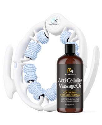 Naturals Anti-Cellulite Oil and Lymphatic Drainage Massage Roller Kit, Fascia Blaster for Body Contouring, 8 fl Ounce