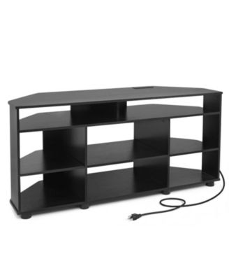 Corner Entertainment Center TV Stand with Charging Station and Adjustable Shelves