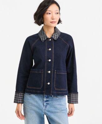 Women's Denim Plaid Cuff Jacket