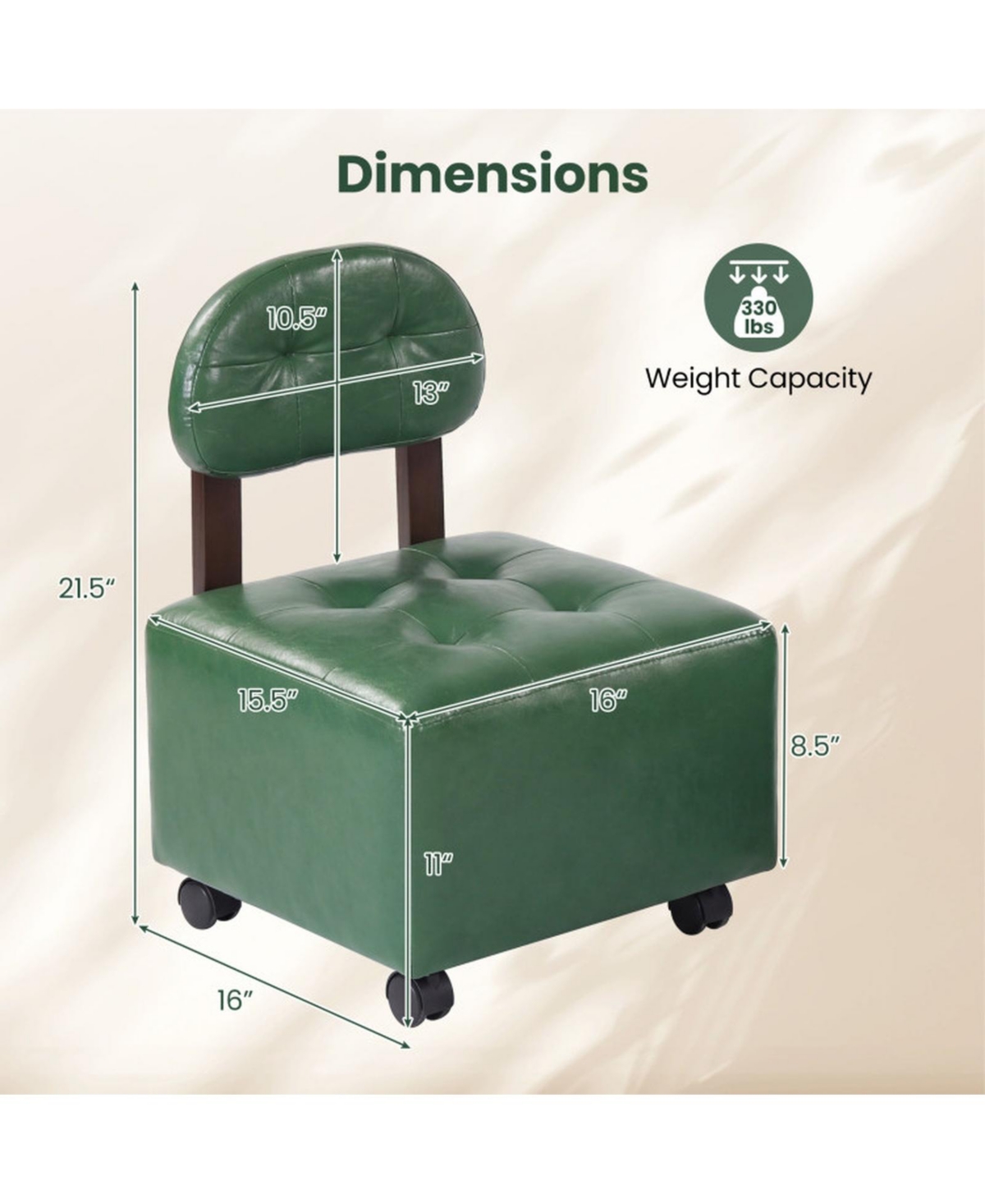 Sugift Set of 2 Rolling Footrest Stools with Lockable Swivel Wheels and Tufted Seats
