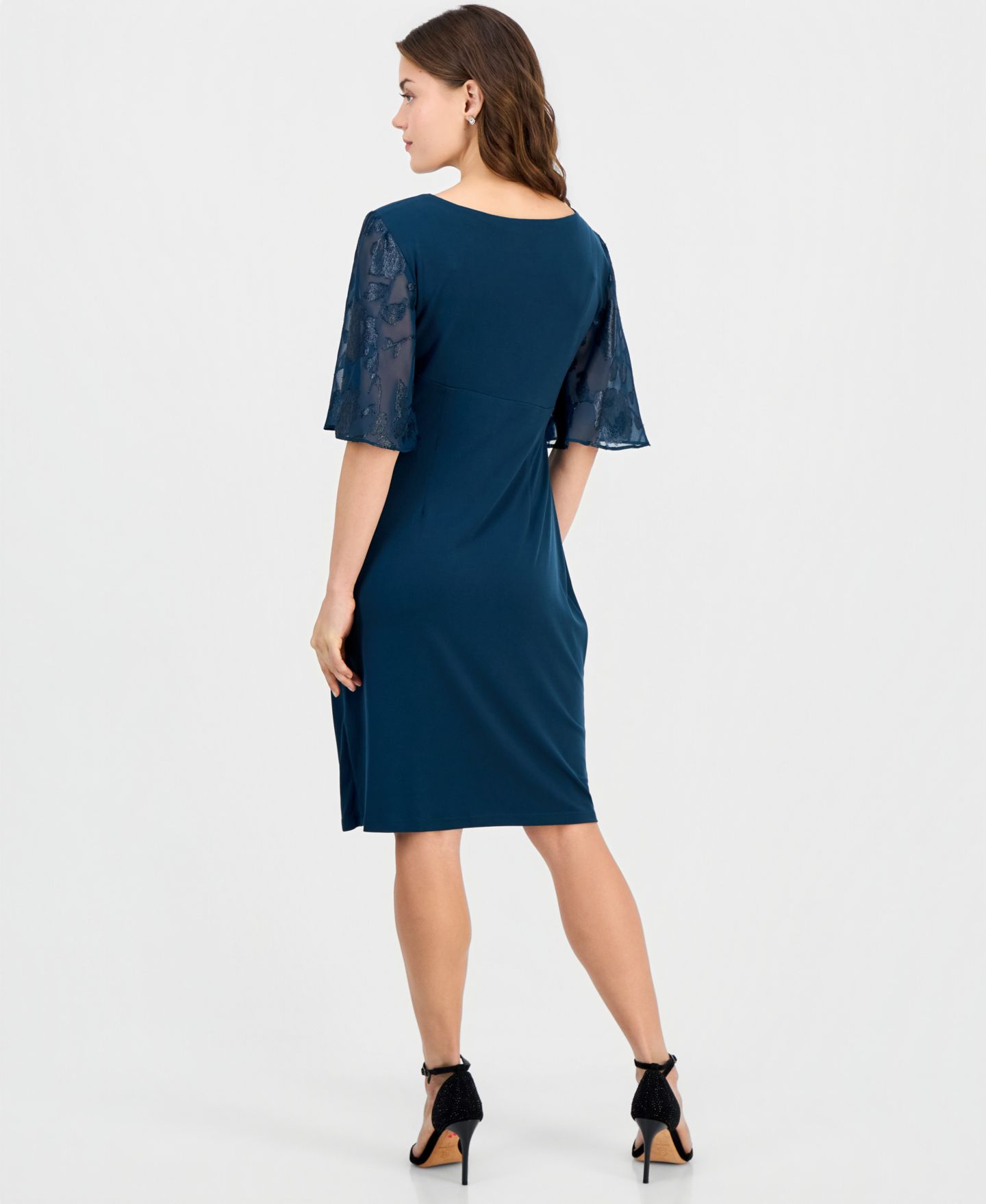 Женское платье Connected Petite Cocktail Clip-Chiffon Short-Sleeve, цвет: Deep Mallard — фото 5