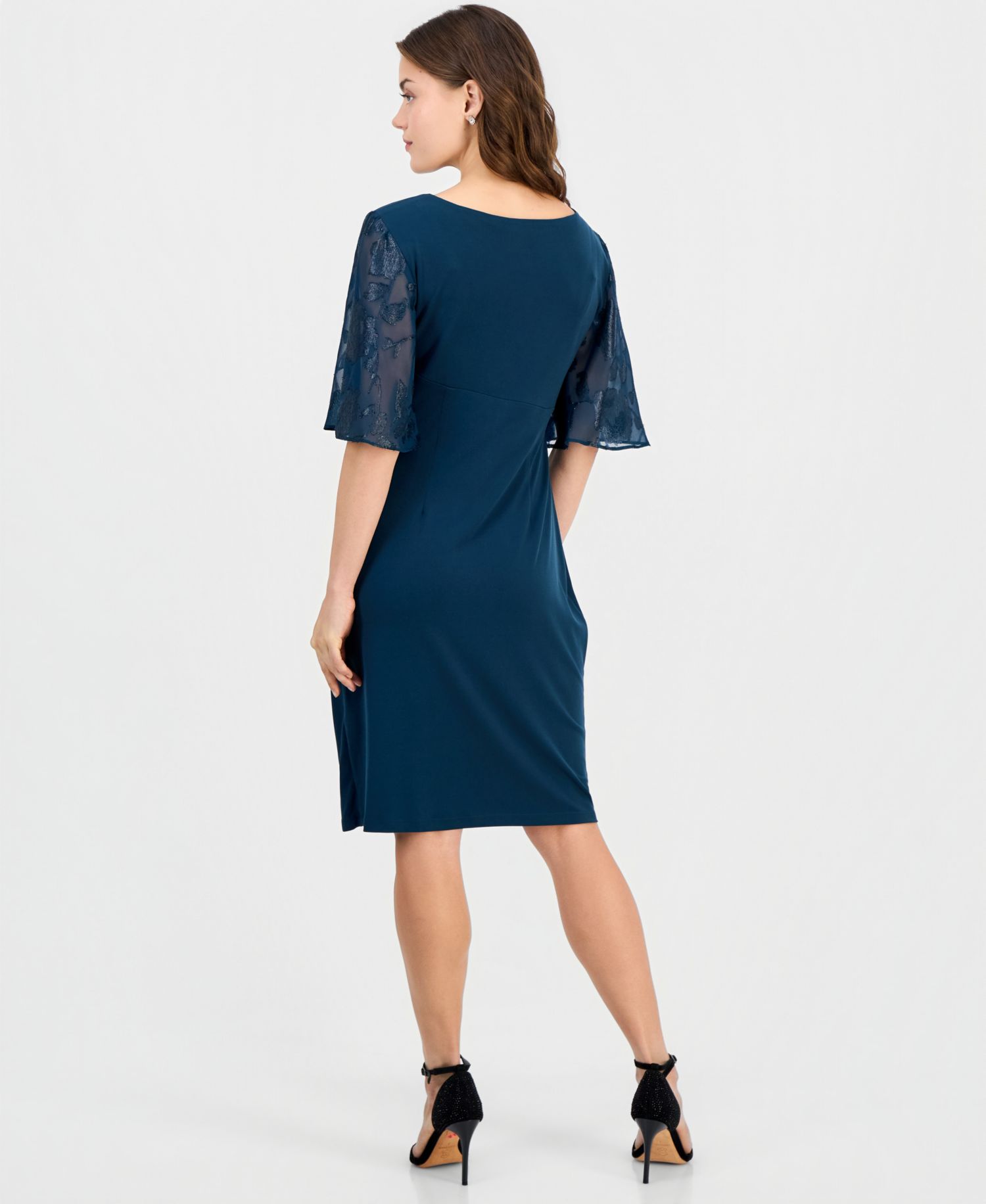 Petite Cocktail Clip-Chiffon Short-Sleeve Dress
