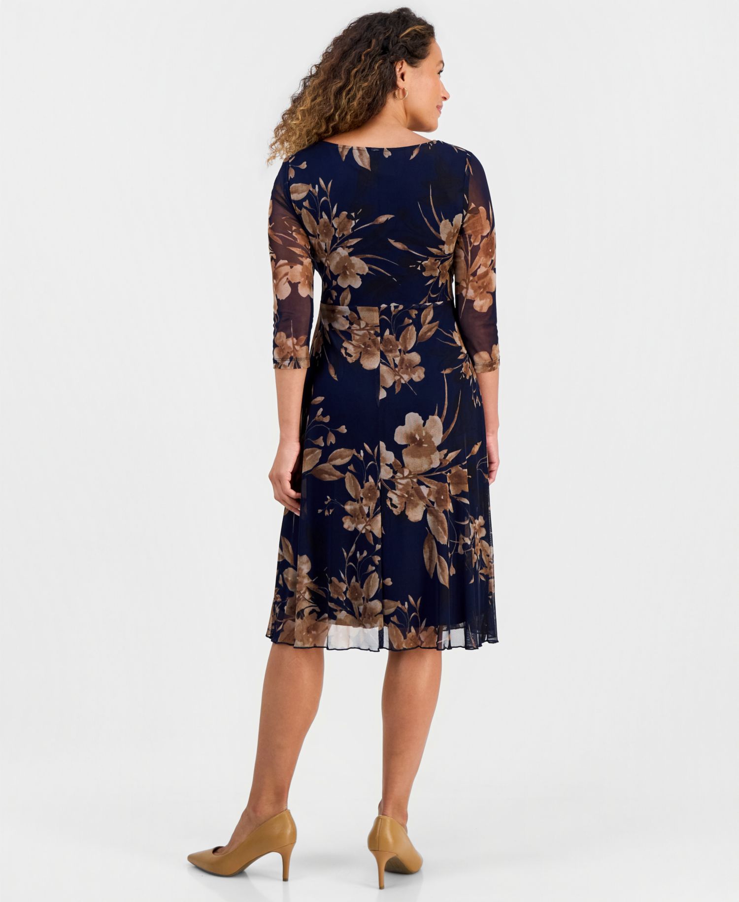 Petite Tie-Waist Floral-Print Fit-and-Flare Midi Dress