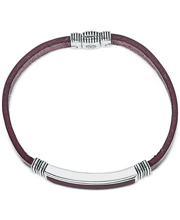 Esquire Men's Jewelry - Red Tiger's Eye (45 x 15mm) Brown Leather Bracelet in Sterling Silver