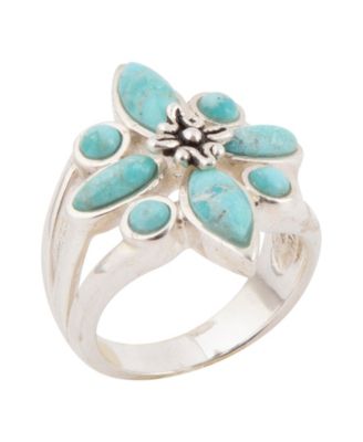 Floral Blue Turquoise and Silver Statement Ring