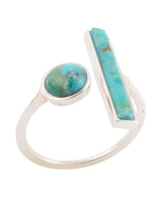 Blue Turquoise Size Adjustable Silver Ring