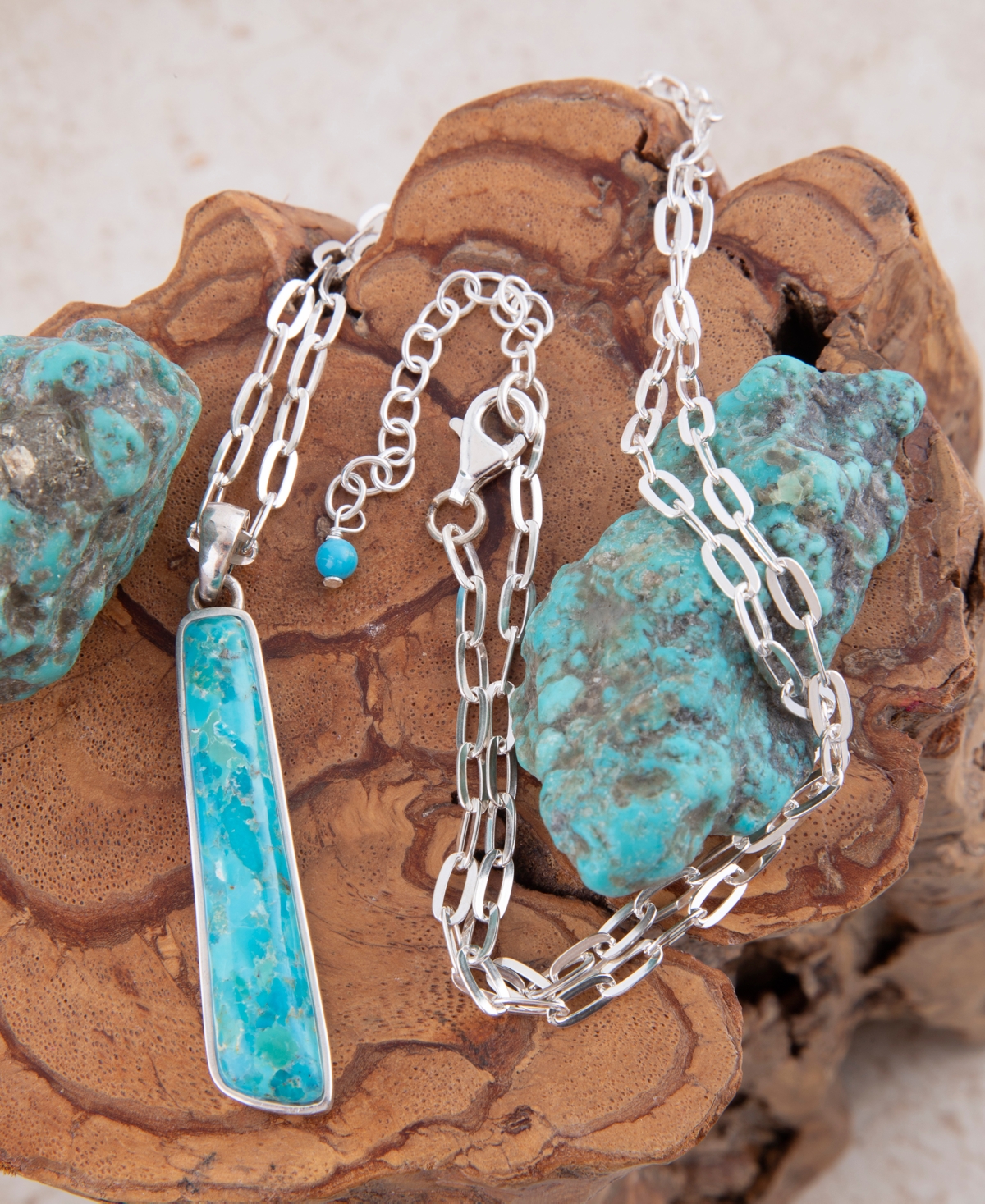 Barse Pueblo Blue Turquoise and Silver Pendant Necklace