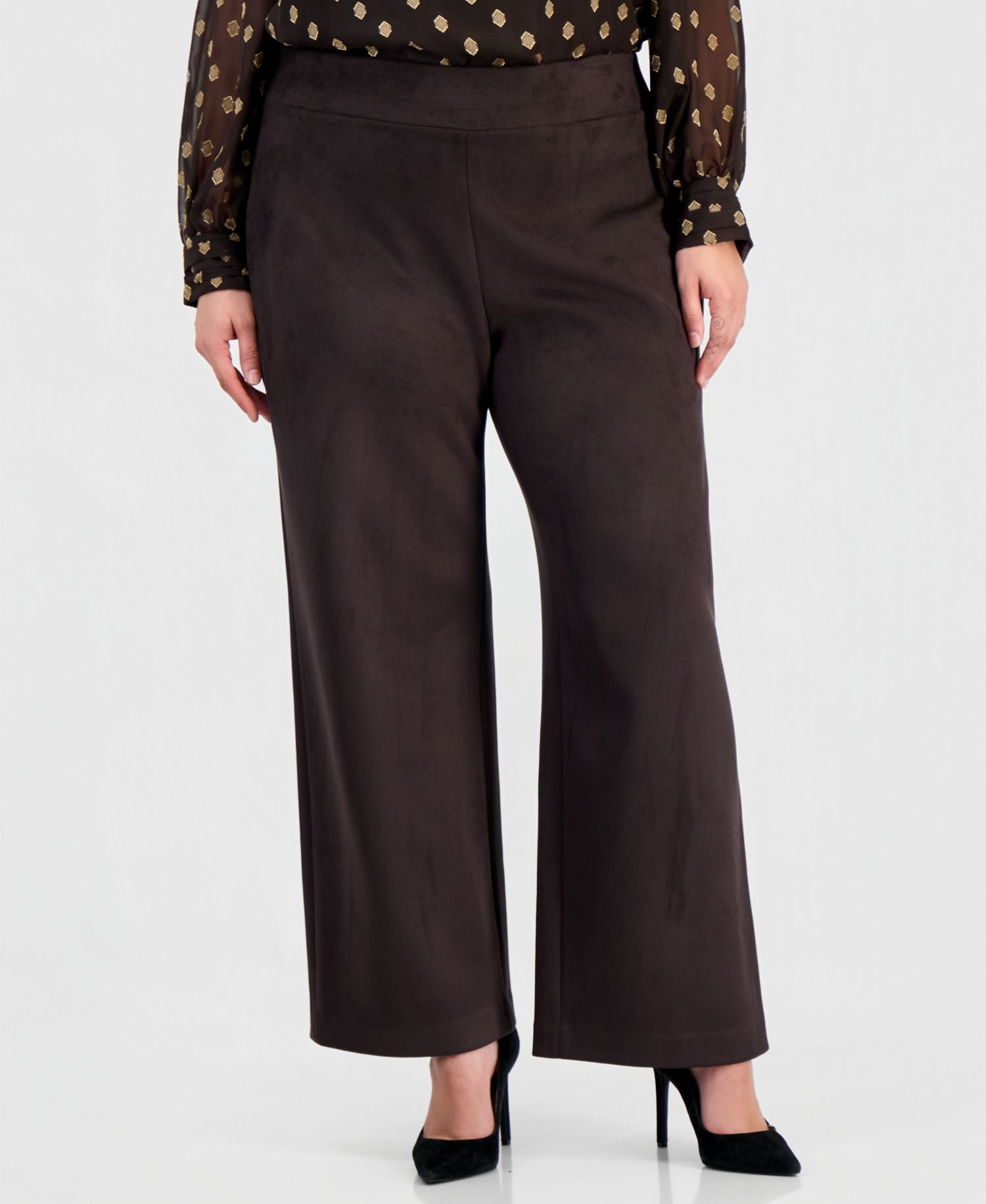 Plus Size Faux Suede High-Waisted Wide-Leg Pull-On Pants