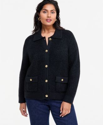 Plus Size Boucl&eacute; Long-Sleeve Cardigan