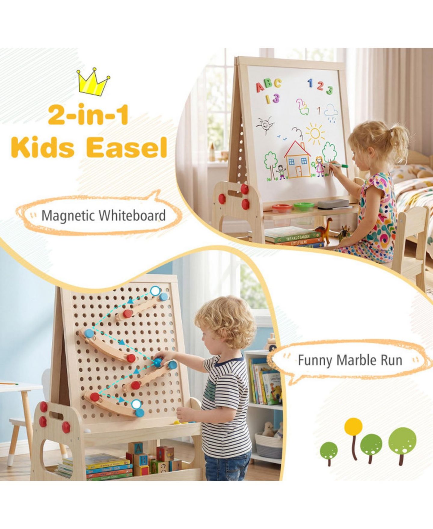 Детский конструктор HONGGE 2-in-1 Magnetic Art Easel and Marble Run Building Set, Ages 3+, цвет: Сосновый — фото 5