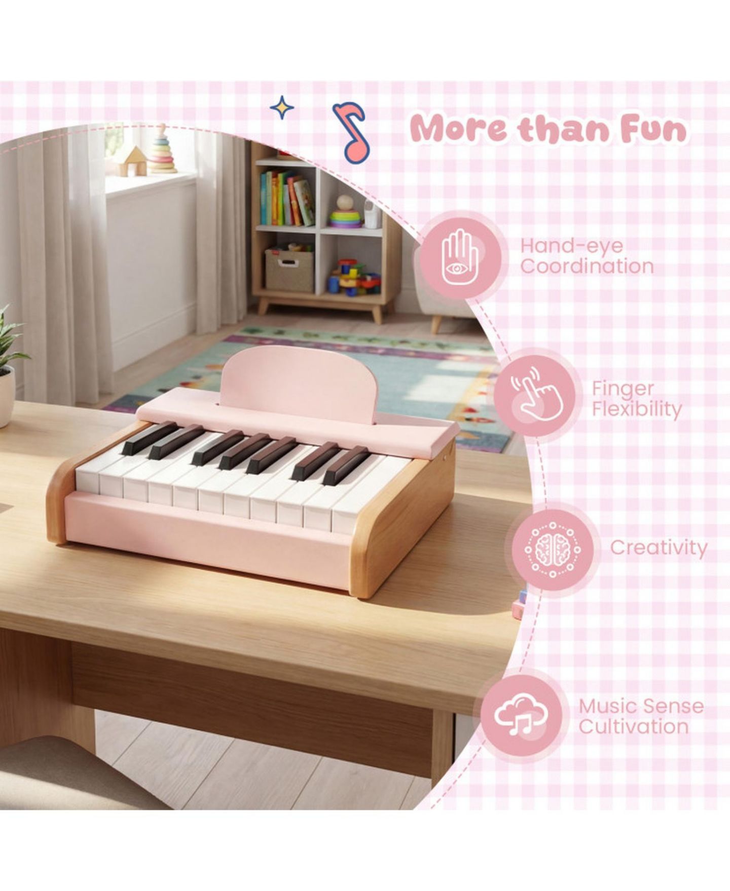 Детская игрушка HONGGE 18-Key Wooden Musical Toy Piano, Ages 3+, цвет: Розовый — фото 7