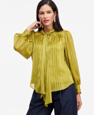Women's Long-Sleeve Tie-Neck Blouse