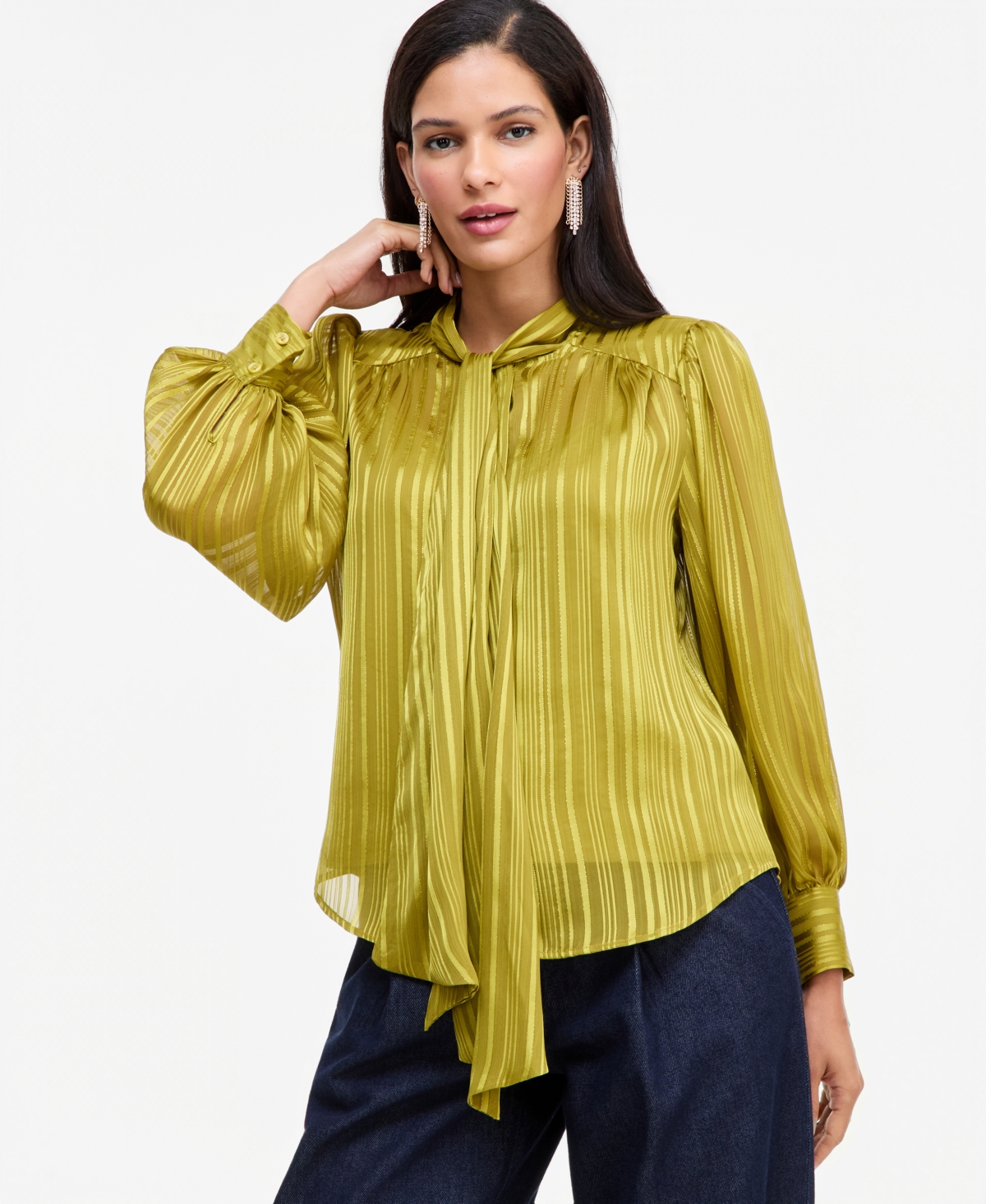 I.n.c. International Concepts Women's Long-Sleeve Tie-Neck Blouse, Macy's Exclusive